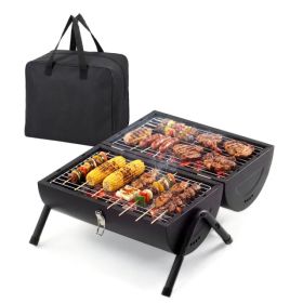 Portable Charcoal Grill Outdoor Stove, Two Side Carbon Griller For BBQ, Tabletop Barbecue Grill For Outdoor Camping Party, Black