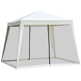 10'x10' Outdoor Canopy Party Tent, Mesh Sidewalls, Beige, Patio Gazebo Sun Shade