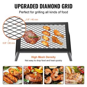 Folding Campfire Grill, Heavy Duty Steel Mesh Grate, 18" Portable Camping Grates Over Fire Pit, Camp Fire Cooking Equipment with Legs Carrying Bag
