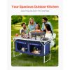 Camping Kitchen Table, Folding Outdoor Cooking Table, 3 Adjustable Height, Aluminum Lightweight Portable Cook Station with Storage Organizer