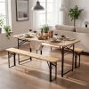 47" Foldable Picnic Table with 2 Benches, Solid Fir Wood Outdoor Dining Set with Sturdy Metal Frame for Patio Garden Backyard