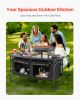 Camping Kitchen Table, Folding Outdoor Cooking Table, 3 Adjustable Heights, Aluminum Lightweight Portable Cook Station with Storage Organizer