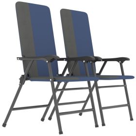 Folding Patio Chairs Set of 2, Padded High Back Lawn Camping Chairs with Armrests, 600D Oxford Fabric, Dark Blue
