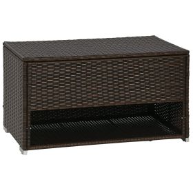 Outdoor Deck Box & Shoe Storage, PE Rattan Wicker Towel Rack with Liner for Indoor, Outdoor, Patio Furniture Cushions, Pool, Garden Tools, Brown (Option: Brown-1010x150x635 mm)