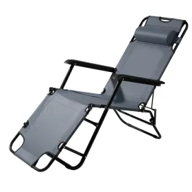 Portable Dual Purposes Extendable Folding Reclining Chair Grey (Option: Defaulttitle)