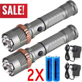 350000000 Lumen Super Bright LED Tactical Flashlight Rechargeable LED Work Light (Quantity: 2 set)