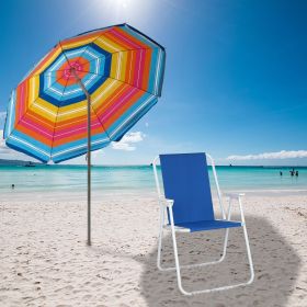Oxford Cloth Iron Outdoor Beach Chair Blue (Color: Blue)
