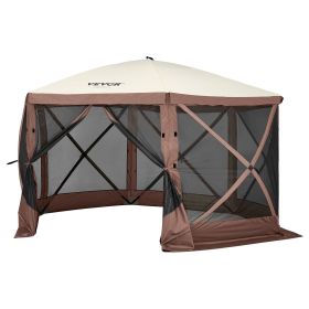 VEVOR Pop Up Gazebo Tent, Pop-Up Screen Tent 6 Sided Canopy Sun Shelter with 6 Removable Privacy Wind Cloths & Mesh Windows (Color: Brown, Item Size: 11.5 x 11.5 ft)