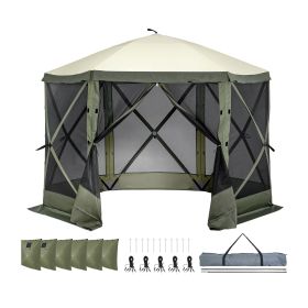 Pop Up Gazebo Tent, Pop-Up Screen Tent 6 Sided Canopy Sun Shelter with 6 Removable Privacy Wind Cloths & Mesh Windows (Color: Military Green, Item Size: 10 x 10 ft)