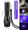 UV Flashlight LED Torch Zoomable Ultra Violet Black White Dual Light Detector